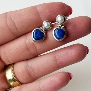 Pearl and lapis earrings